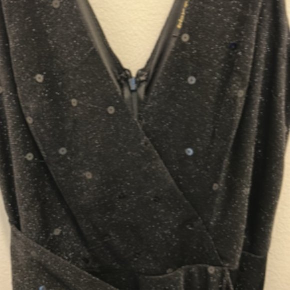 Betsey Johnson black sparkle sequin evening dress with ruffle v neck size 4 - Picture 3 of 5